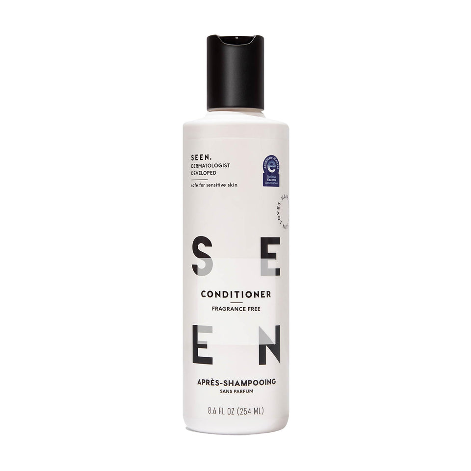 SEEN front bottle view showing clean packaging and gentle formula benefits
