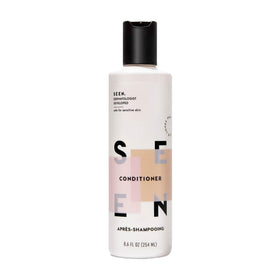 SEEN conditioner front packaging showing bottle and scent label, communicates gentle formulation
