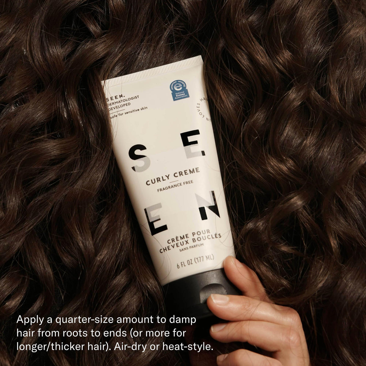 SEEN ingredient callout with botanicals highlighting heat and UV protection