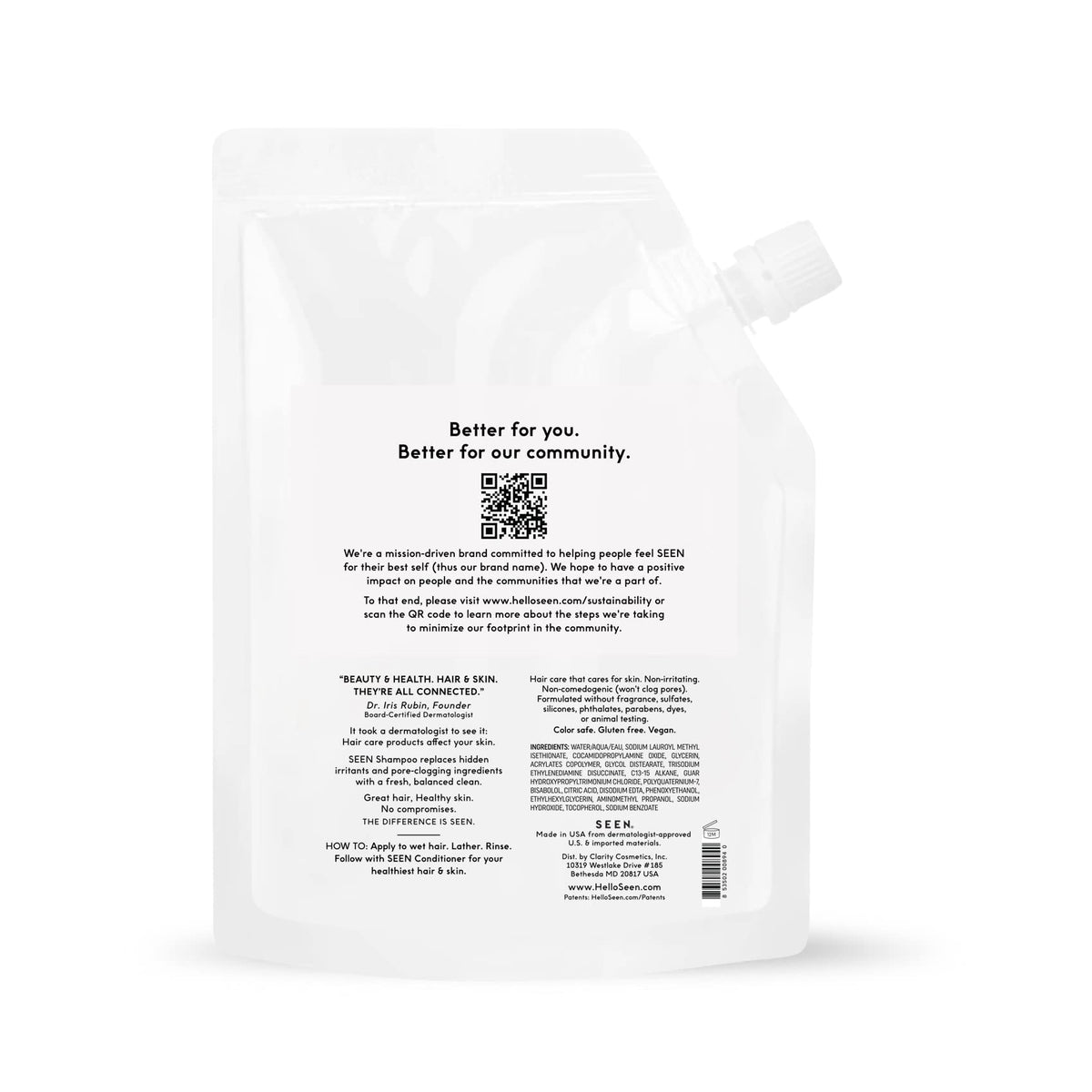 SEEN eco-refill pour closeup demonstrating easy transfer and reduced waste