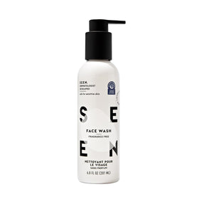 SEEN face wash front packaging showing label and clean design, conveys gentle care