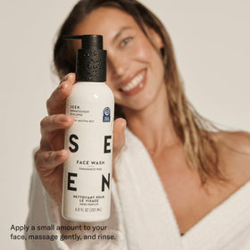 SEEN face wash pump dispensing cleanser illustrating easy application and low waste