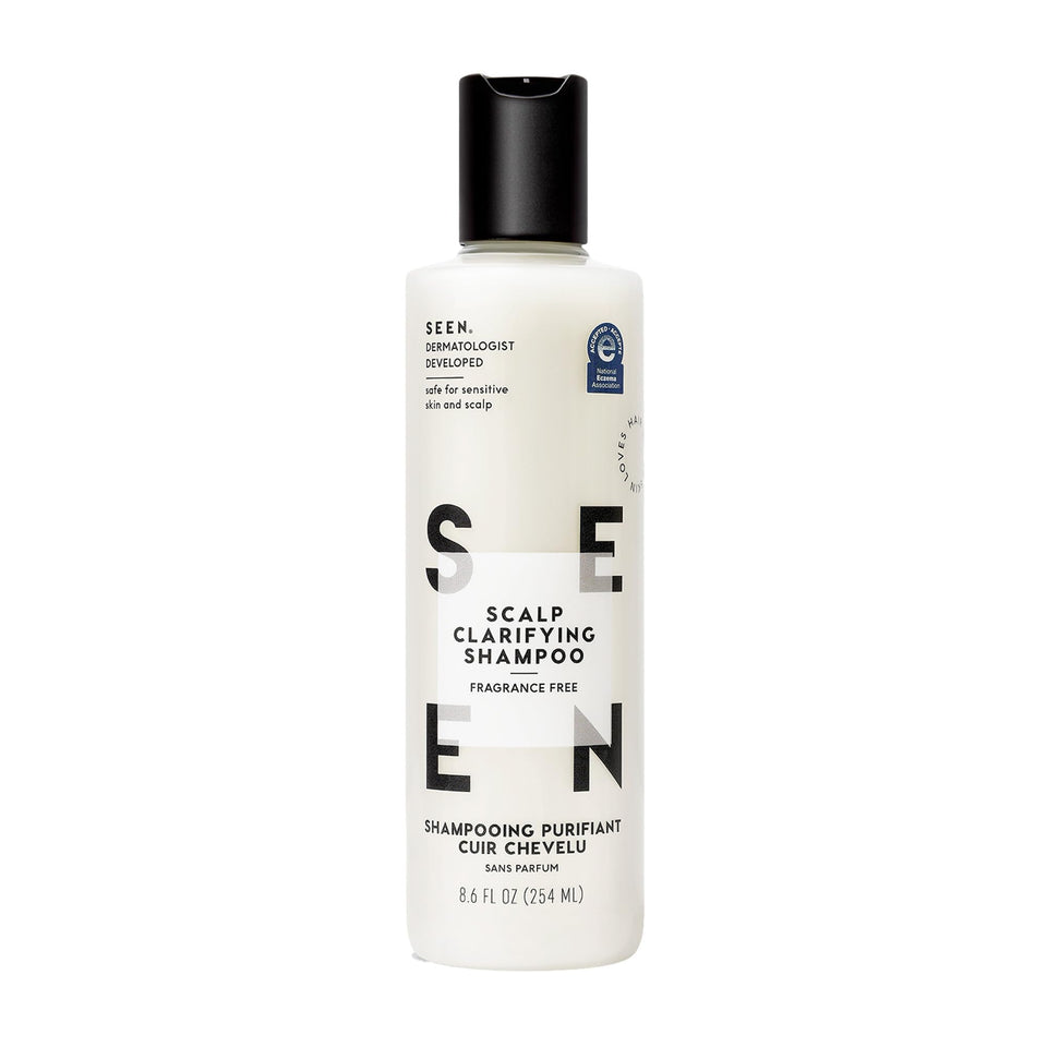 SEEN front packaging showing fragrance-free bottle and clear benefits