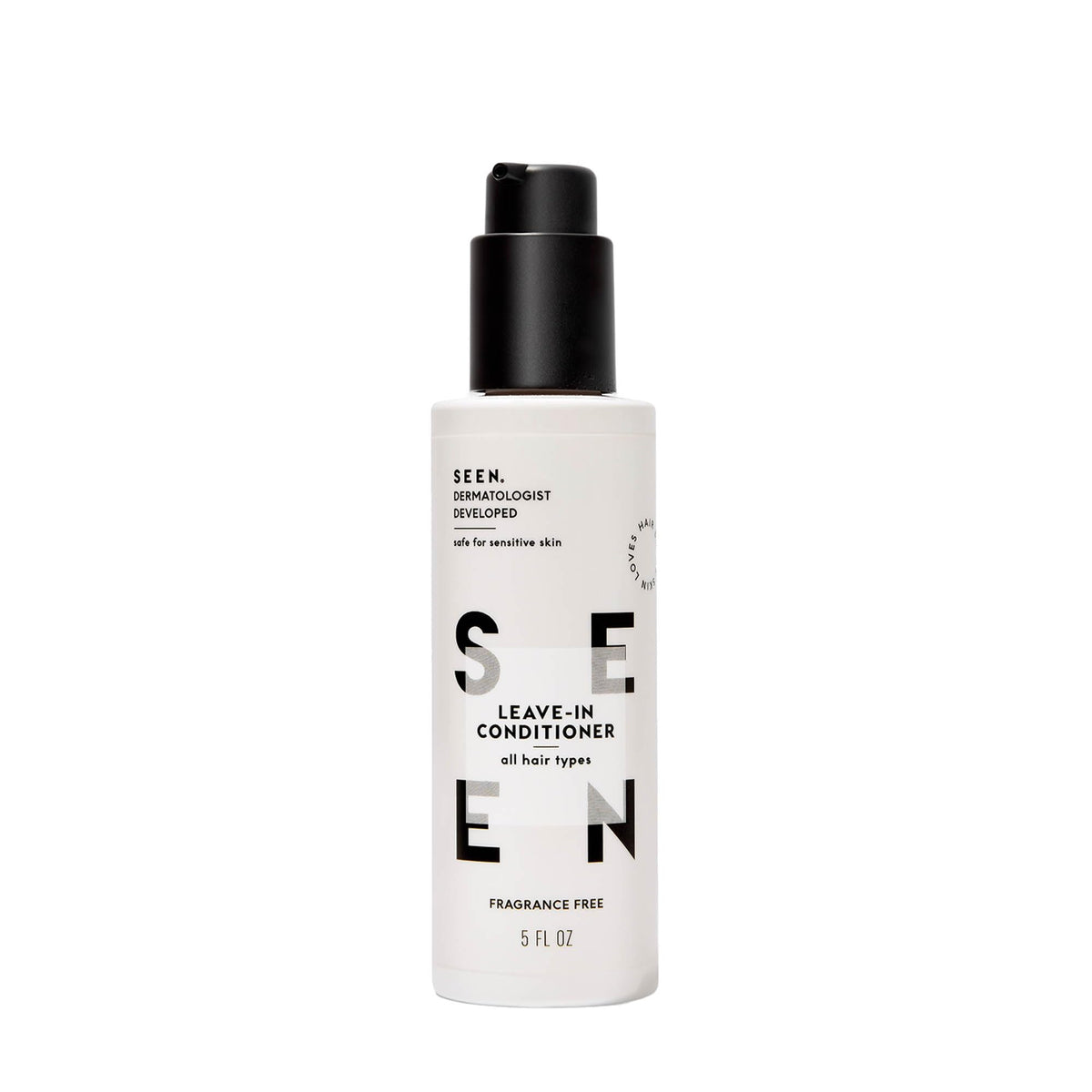 SEEN leave-in conditioner front bottle showing clean design and gentle formula benefits