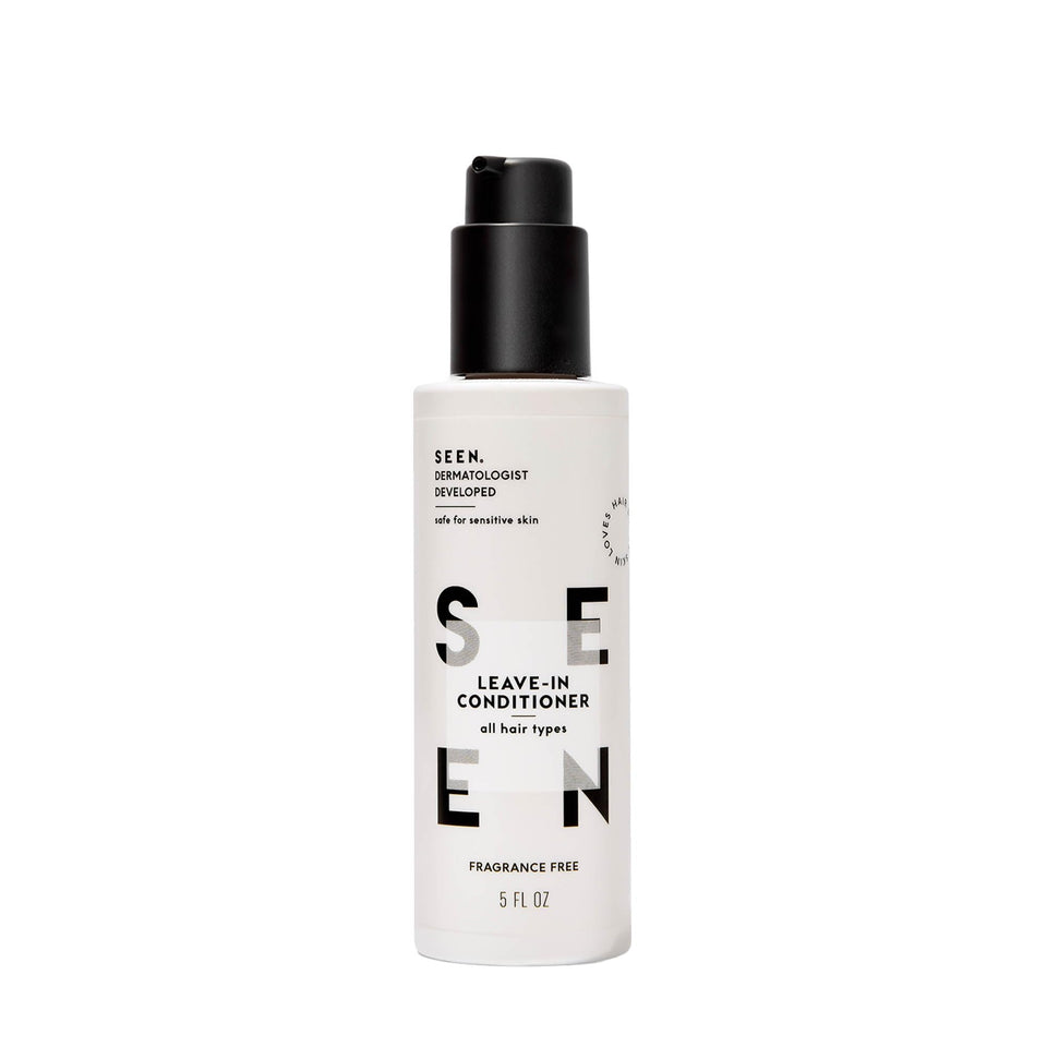SEEN leave-in conditioner front bottle showing clean design and gentle formula benefits