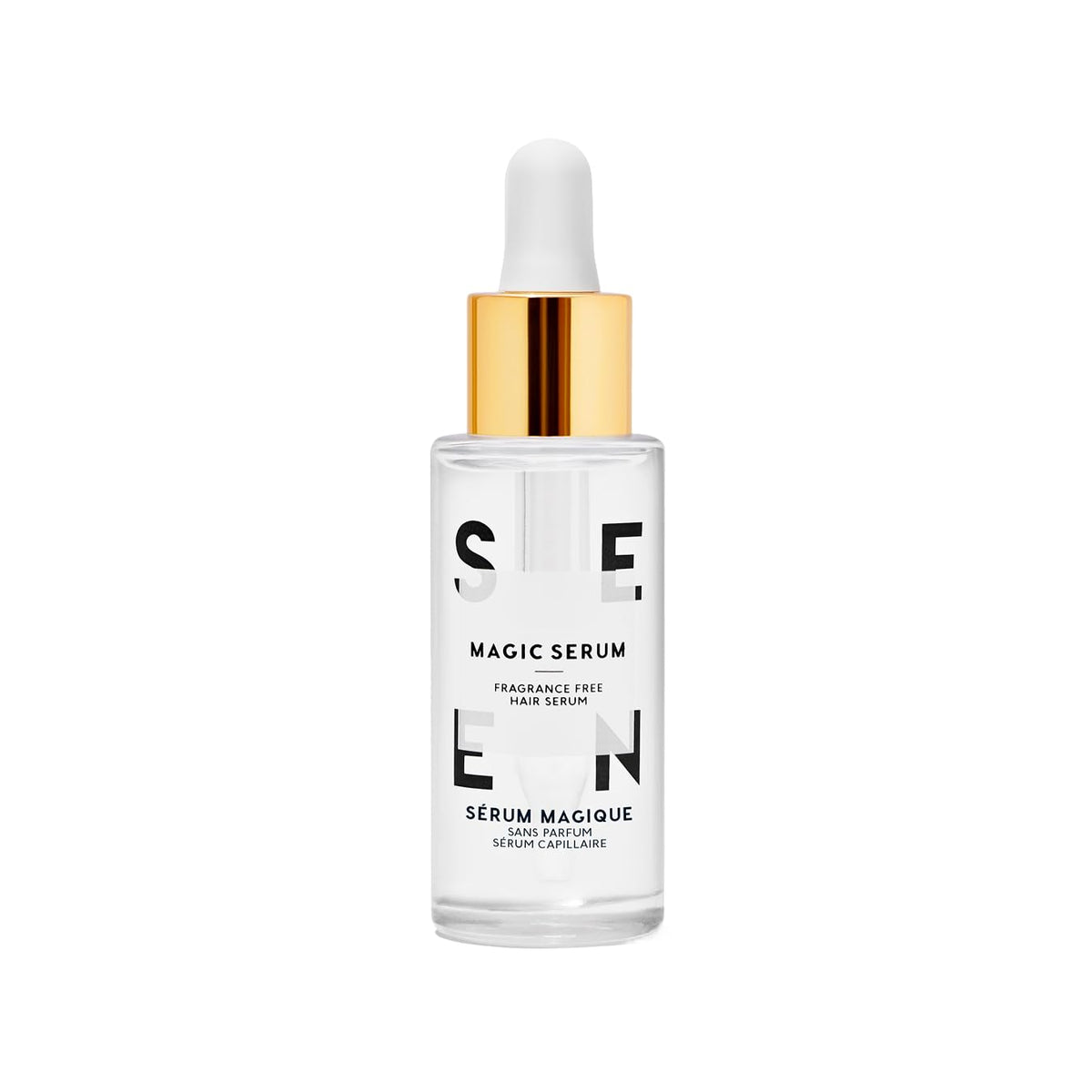 SEEN front bottle view showing clean label and travel-friendly design benefit: easy identification