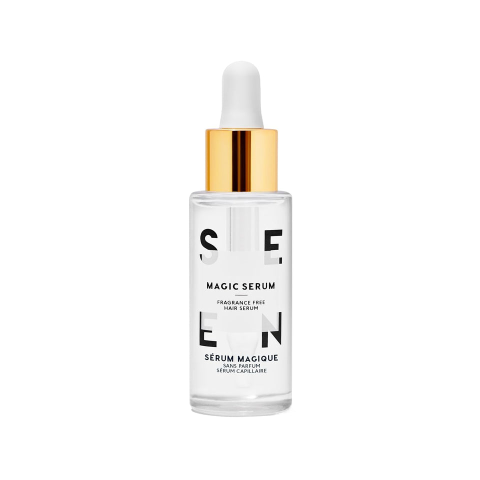 SEEN front bottle view showing clean label and travel-friendly design benefit: easy identification