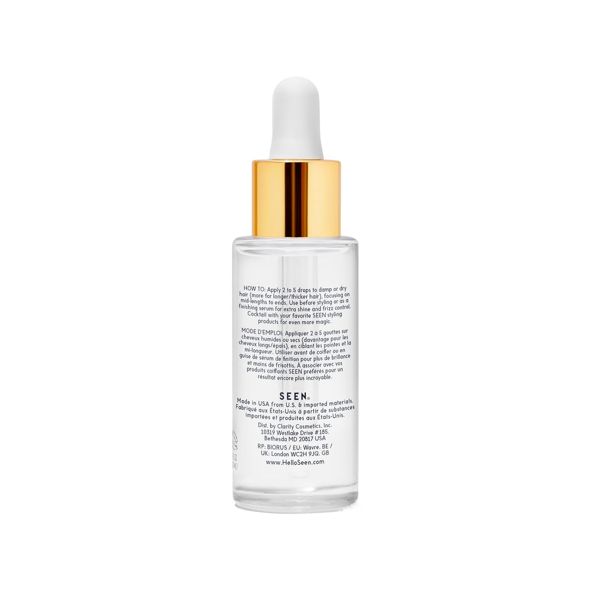 SEEN pump and label close-up highlighting ingredient transparency and gentle formula benefit