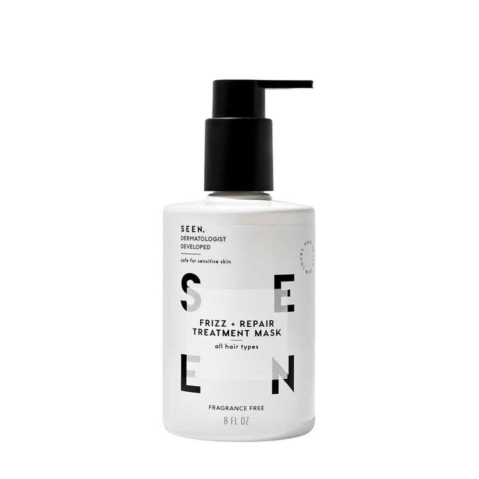 SEEN front packaging showing fragrance-free treatment mask and benefits