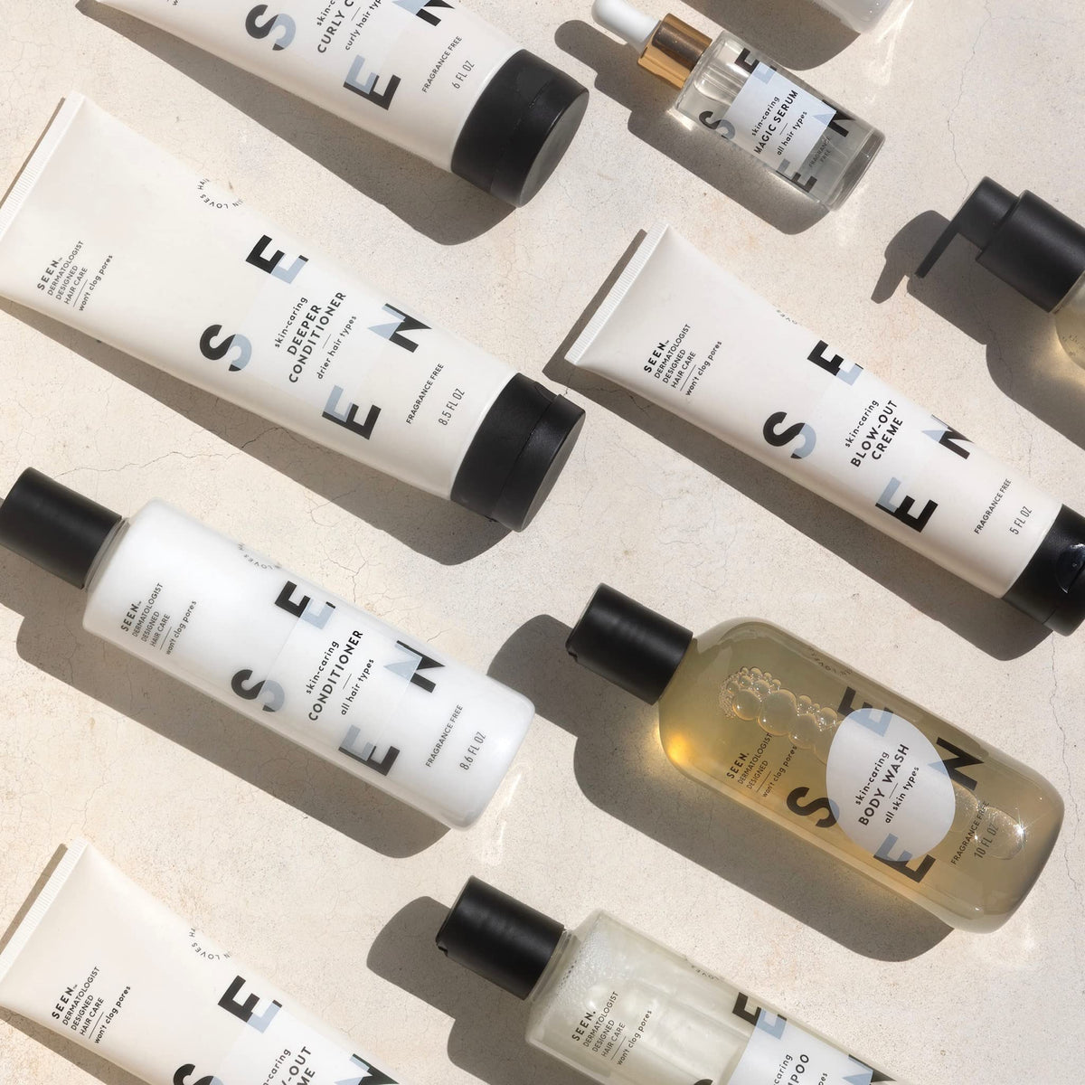 SEEN mini bottles inside toiletry bag demonstrating easy packing for trips