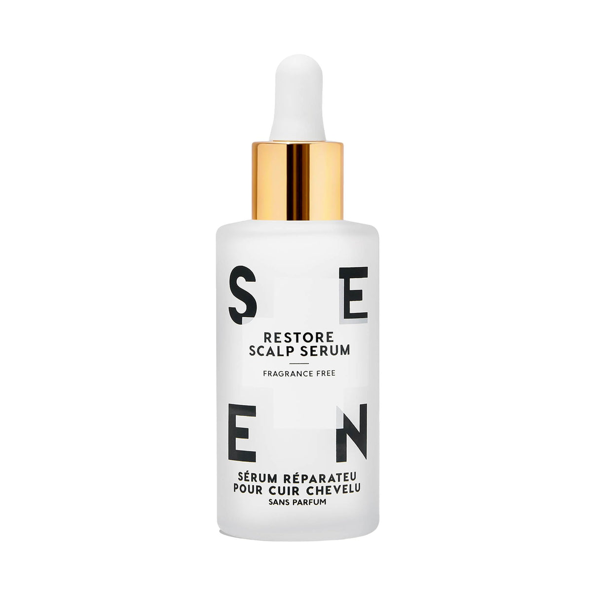 SEEN Restore Scalp Serum front packaging showing fragrance-free label and benefits
