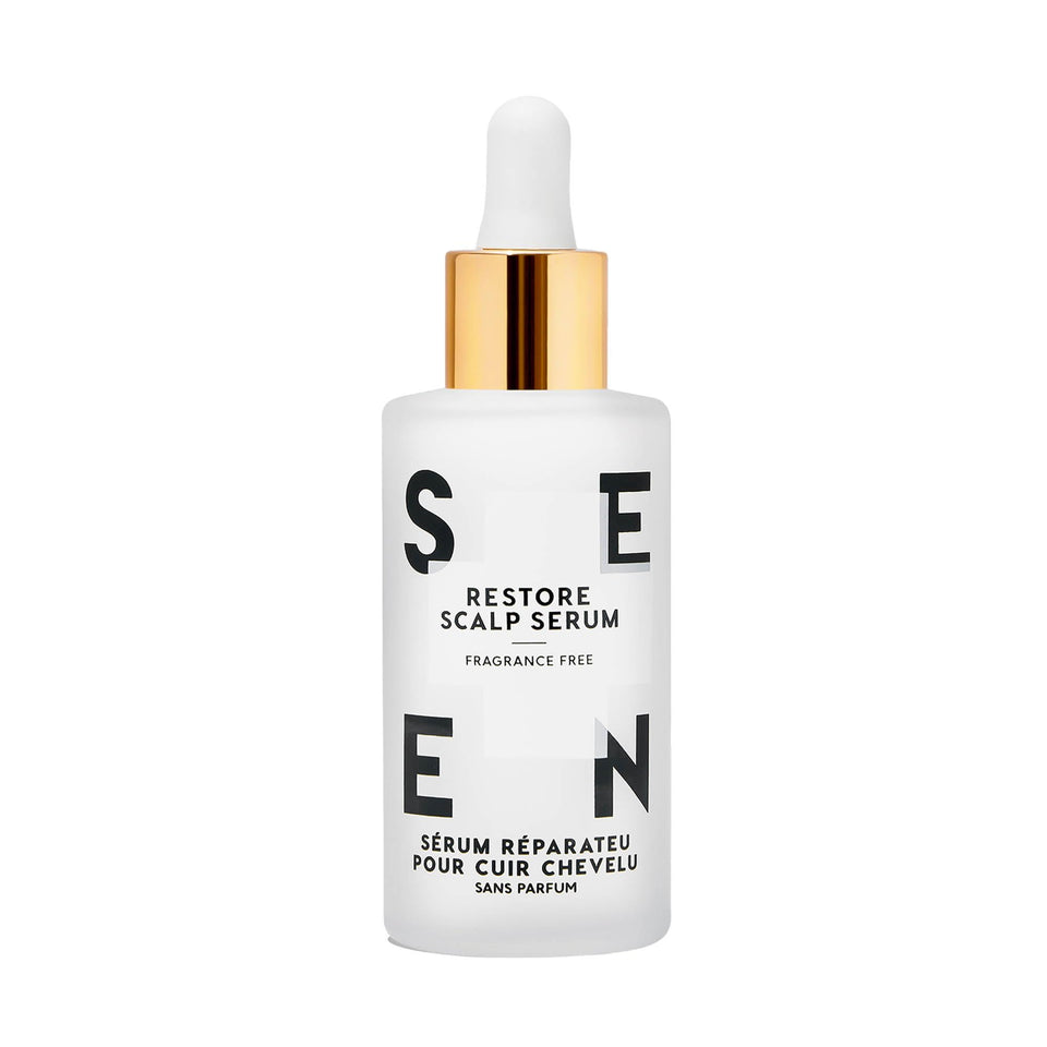 SEEN Restore Scalp Serum front packaging showing fragrance-free label and benefits