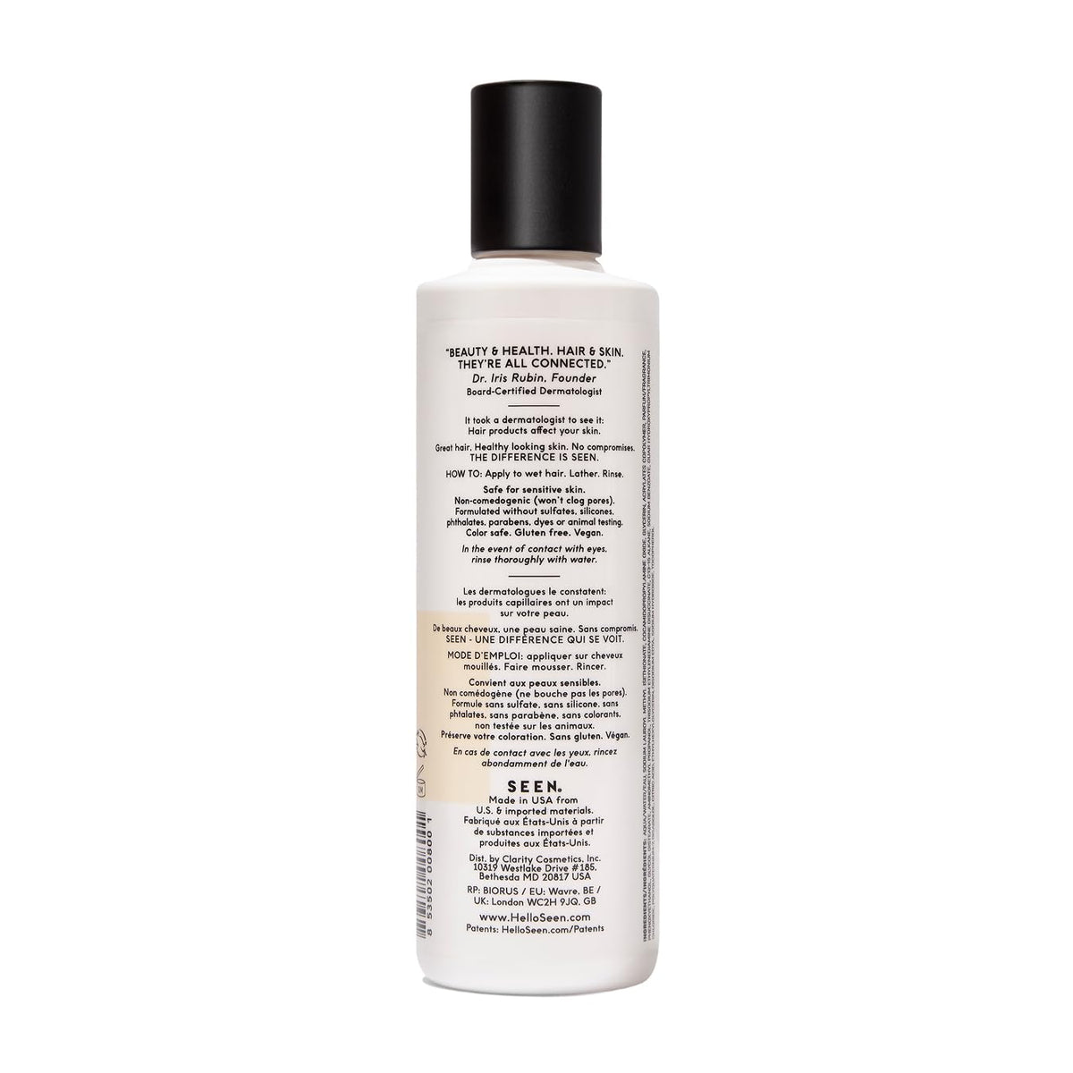 SEEN shampoo cap and pump detail for easy dispensing benefit