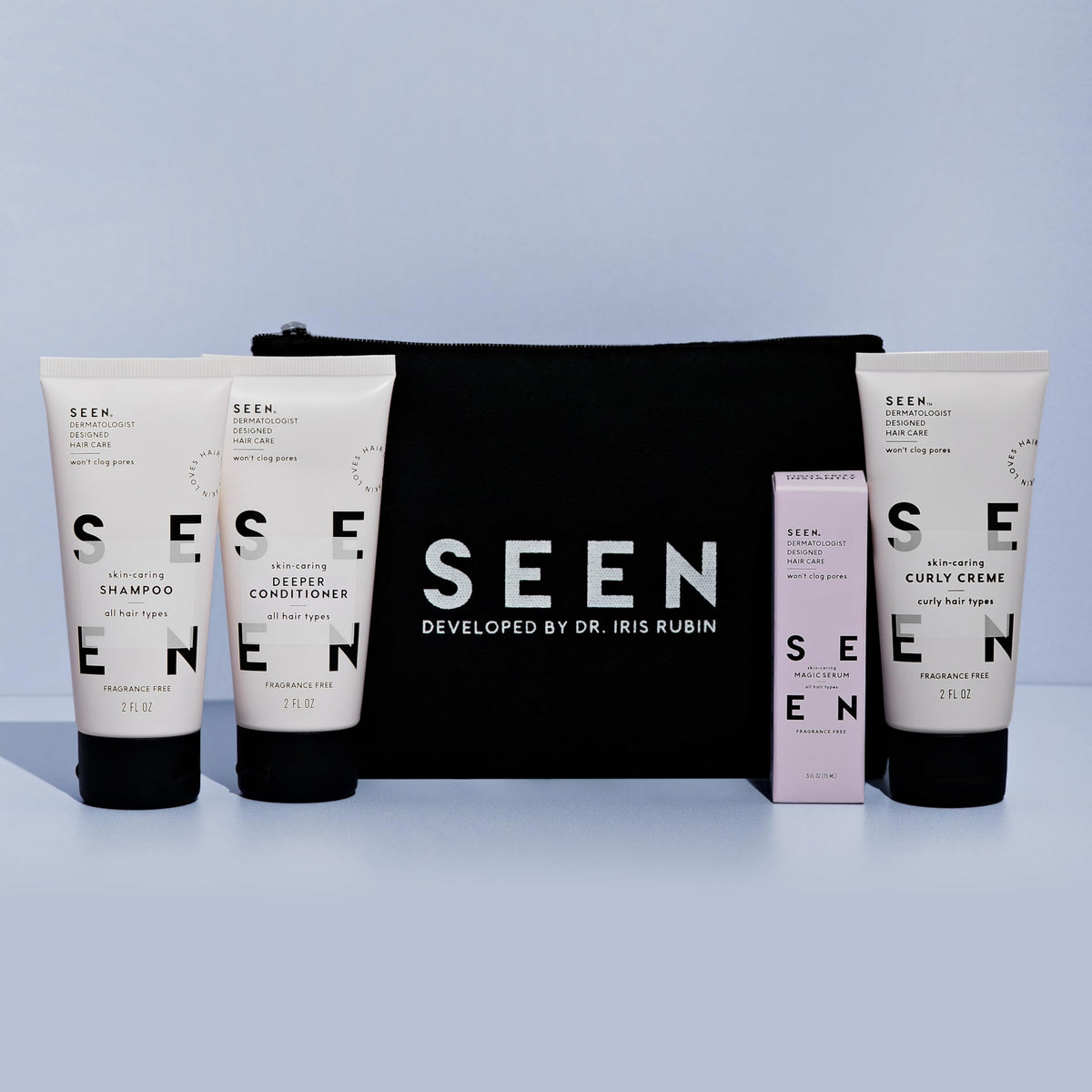 SEEN shampoo texture close-up showing gentle lather and clean-rinse benefits