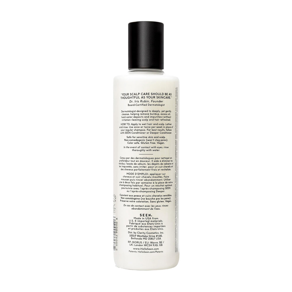 SEEN shampoo foamy texture close-up demonstrating gentle lather and cleansing