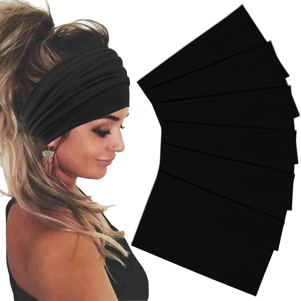 Sefiinh front view of six black headbands, convenient pack for daily use