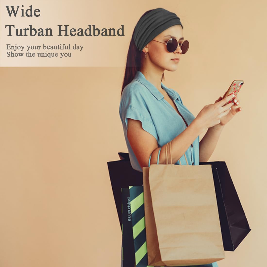 Sefiinh stretched headband demonstrating elasticity and secure fit benefit