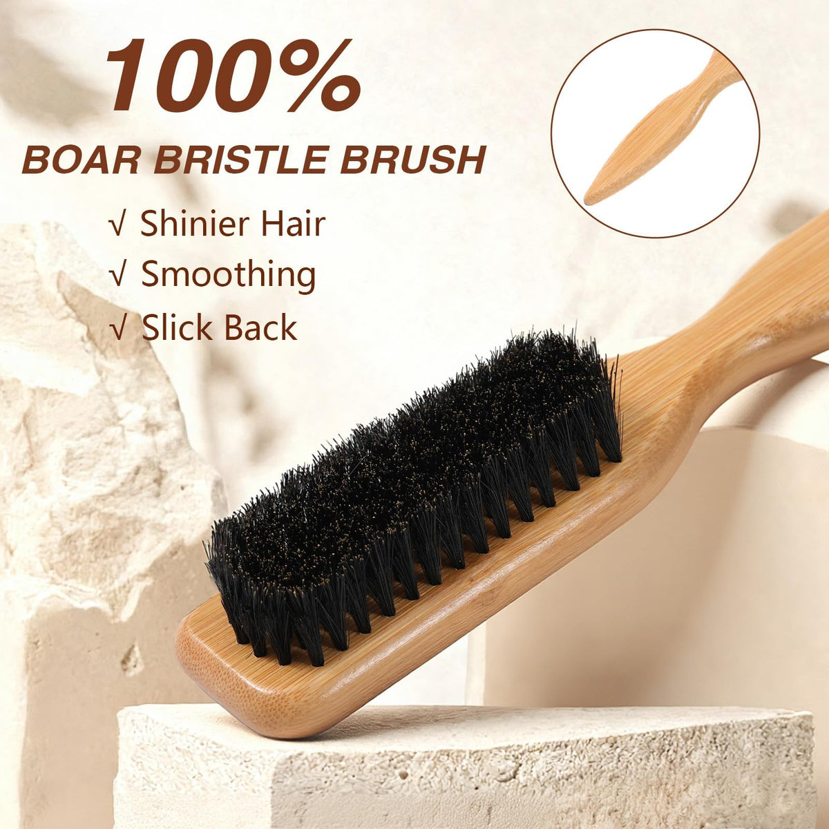 Seiolieliou boar bristle brush detail distributing natural oils for added shine