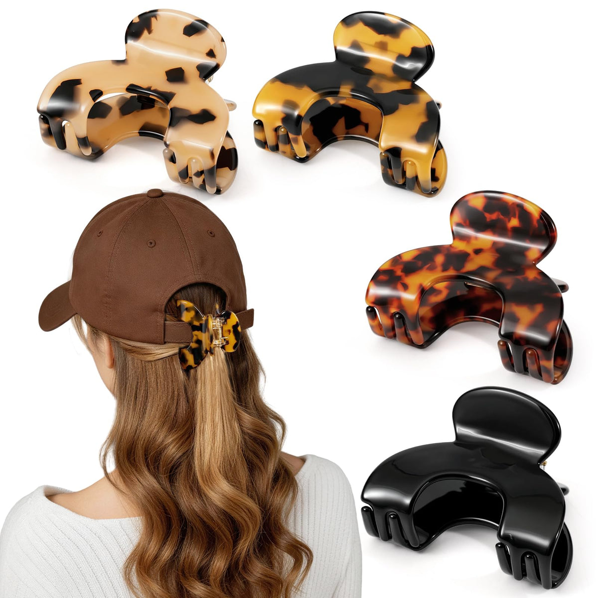 Seiolieliou front packaging showing four hat clips, easy storage and quick styling