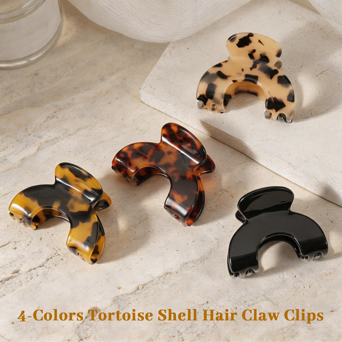 Seiolieliou tortoiseshell and black clips displayed together, versatile color options