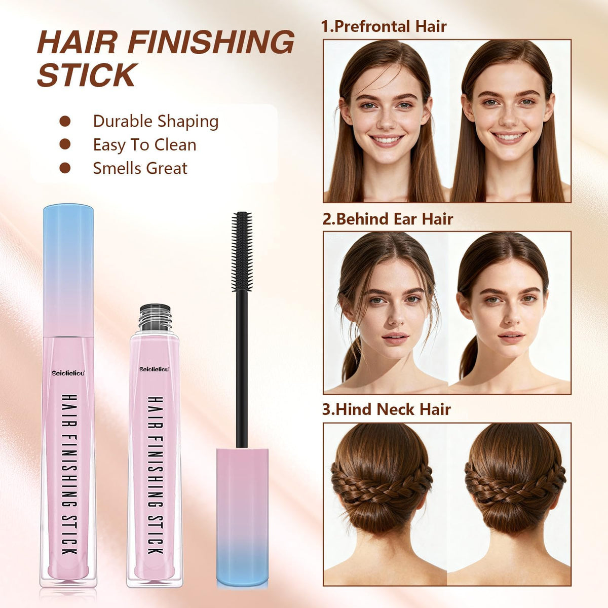 Seiolieliou wax stick applied to hairline demonstrating matte hold and edge shaping