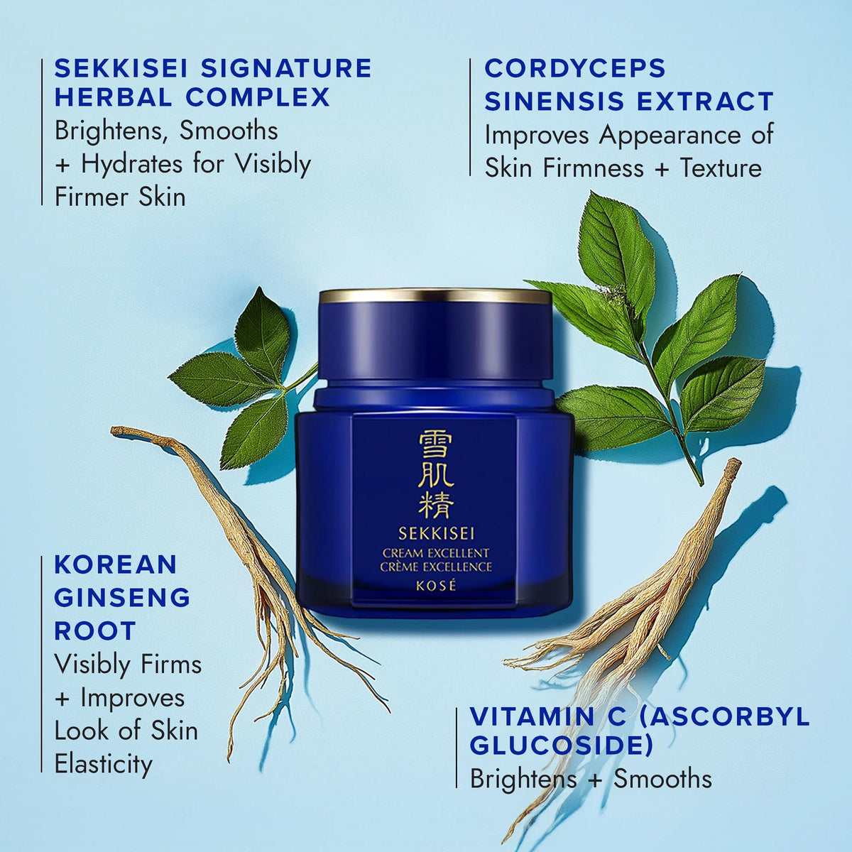 SEKKISEI ginseng root ingredient shot highlighting firming support