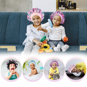 Selalu child playing while wearing unicorn bonnet maintaining tidy hair