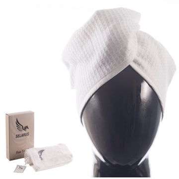 SELARUS front view turban showing white waffle texture and secure fit benefit