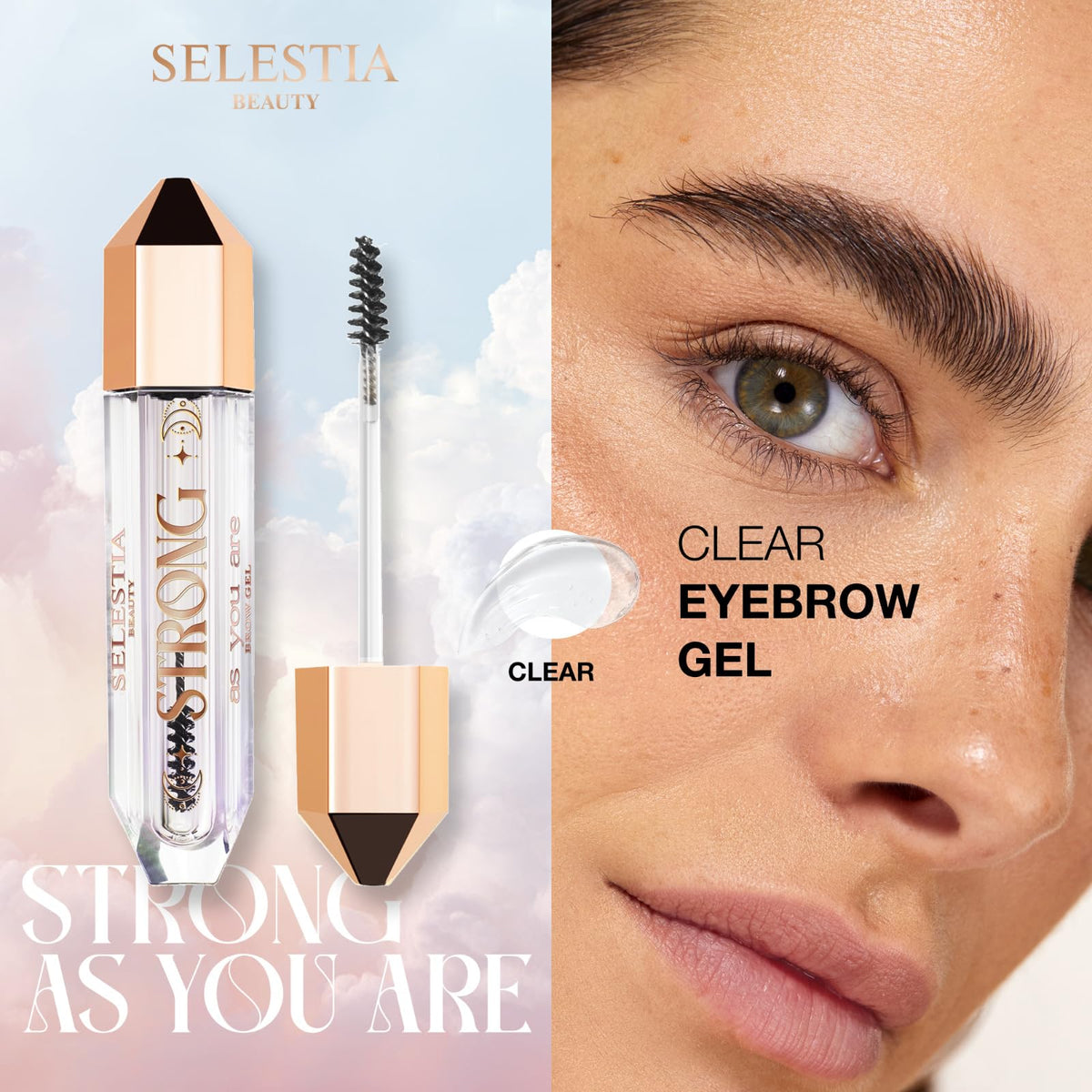 SELESTIA BEAUTY brows styled laminated effect showing lifted, structured brows benefit