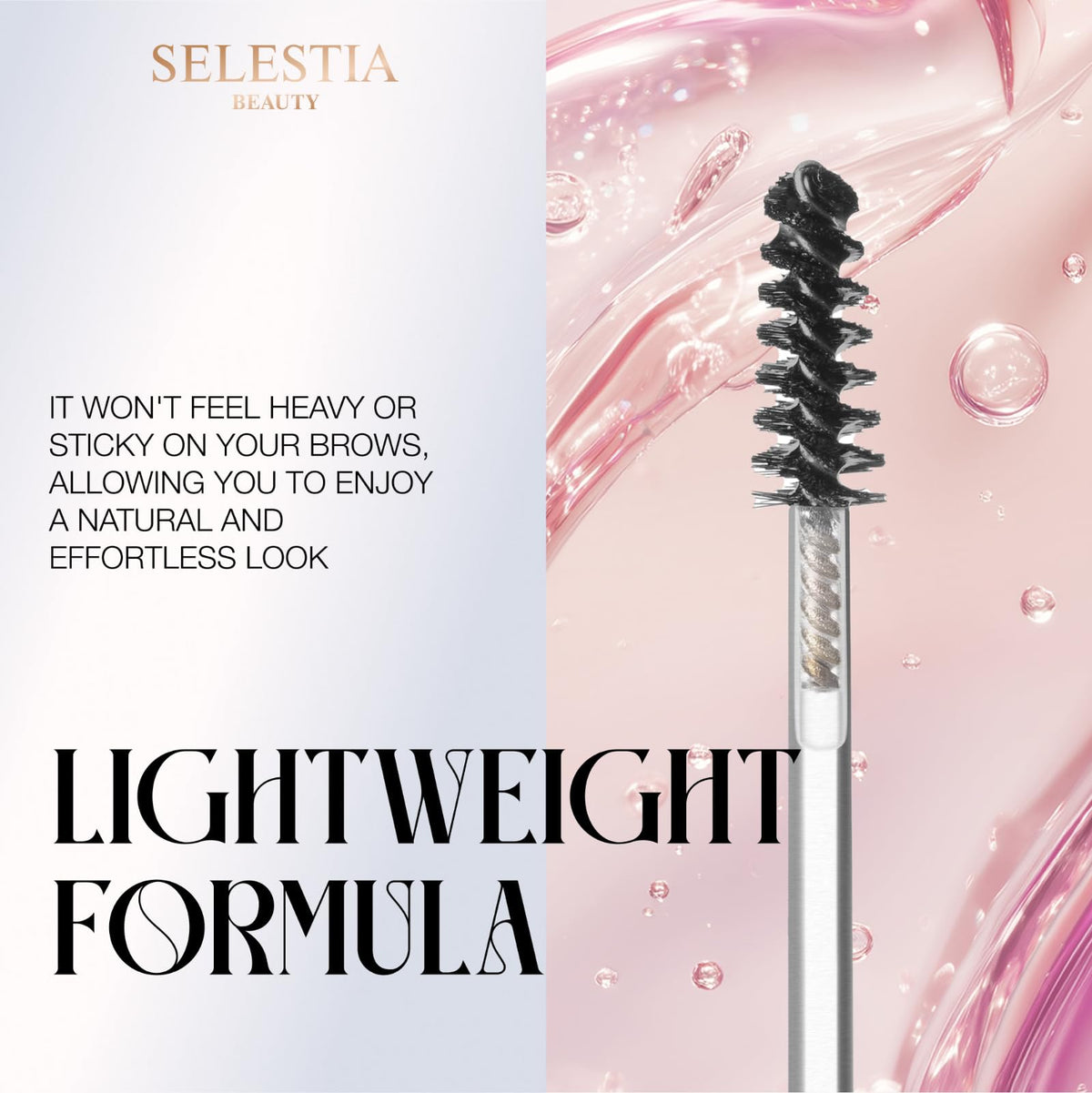 SELESTIA BEAUTY gel texture droplet illustrating lightweight, non-sticky formula benefit