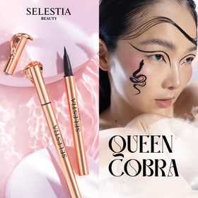 SELESTIA BEAUTY liner next to fingers showing compact travel size