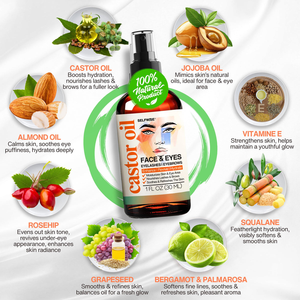 SELFWISE close-up of label showing organic ingredients and clarity benefit