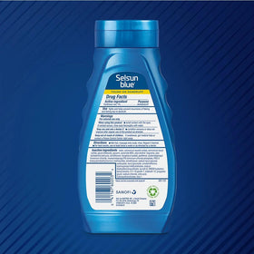 Selsun Blue displayed in bathroom setting suggesting regular scalp care routine