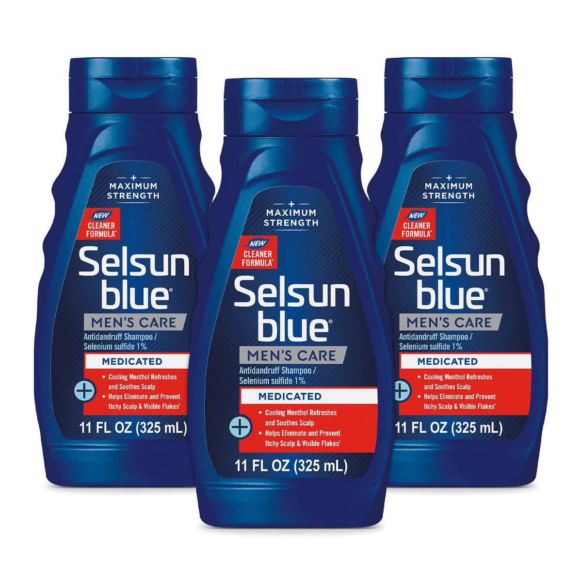 Selsun Blue front packaging showing bottle and branding benefit clarity
