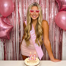 Semato lifestyle party setting with sash and headband creating festive mood