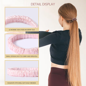 SEMRUE worn in a ponytail on dark hair, secure hold without creasing benefit