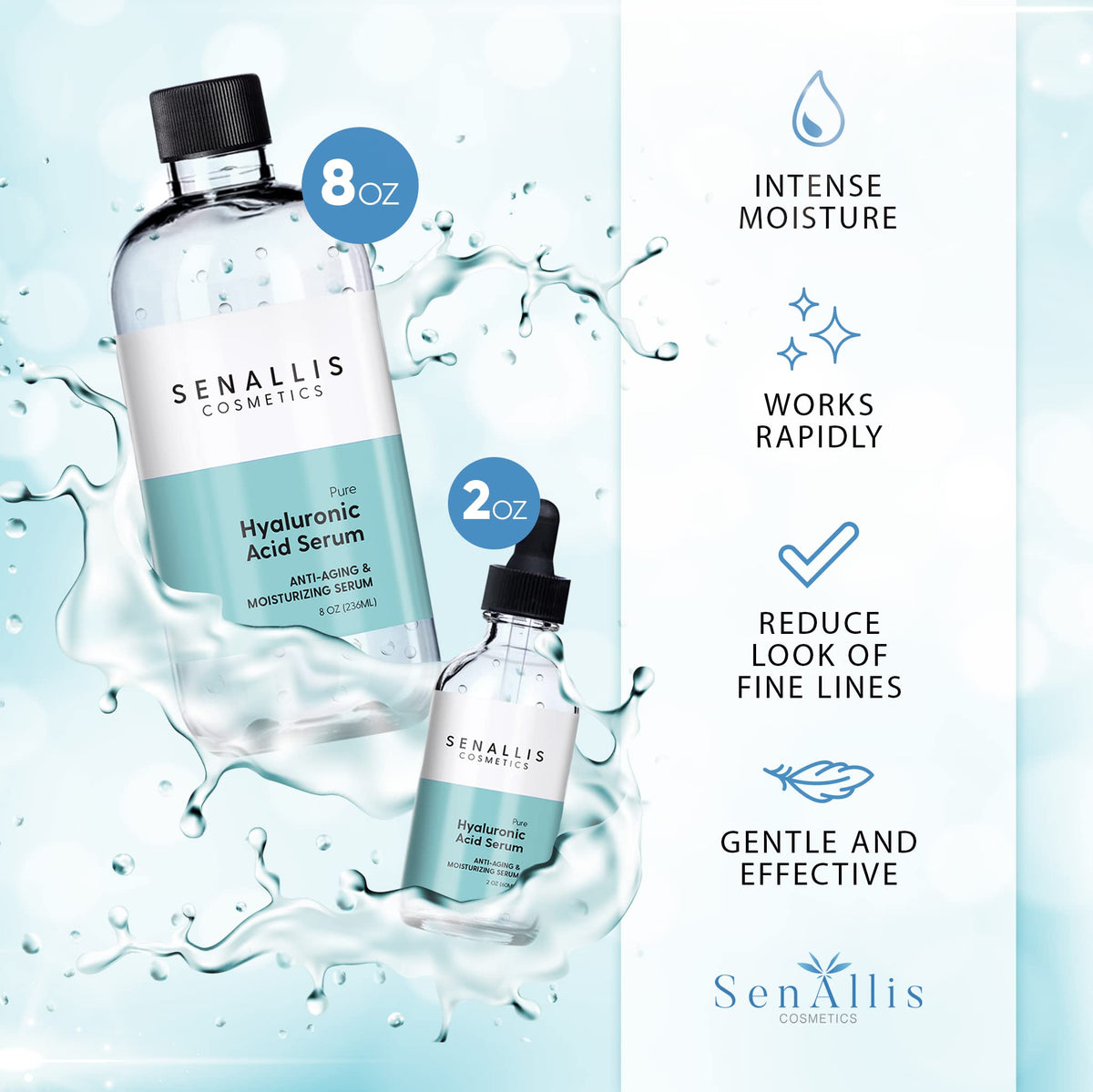 SenAllis gleaming serum texture on hand illustrating lightweight hydration