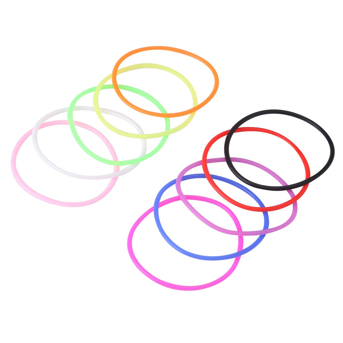 Senkary rainbow spread displaying ten colorful silicone bracelet options