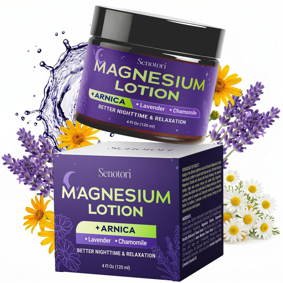 Senotori front packaging showing sleep lotion and calming benefits