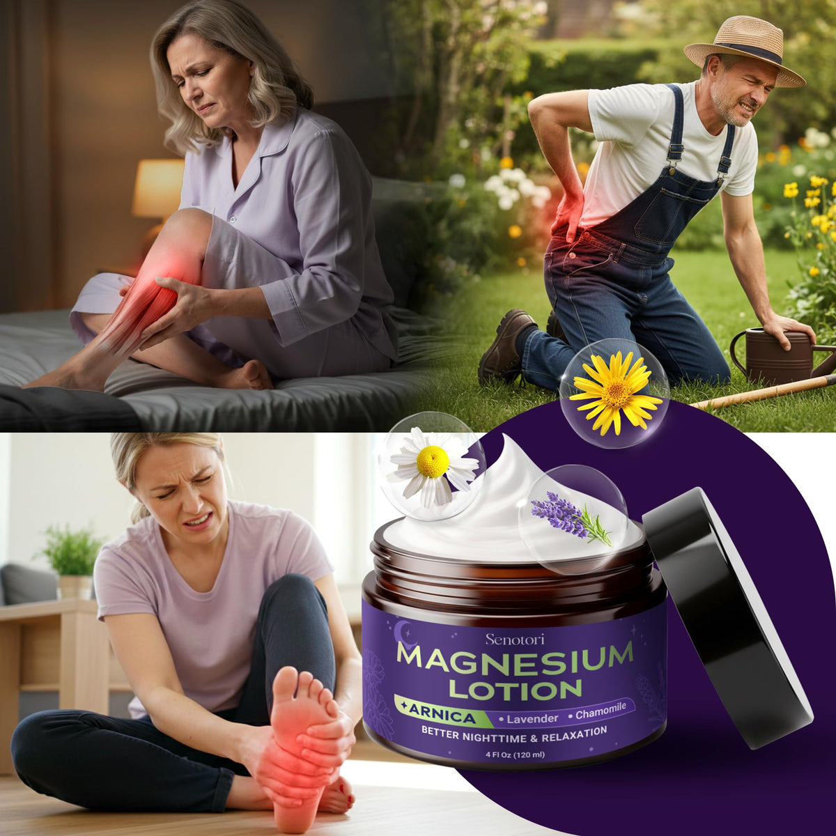 Senotori applied to legs and feet after workout for soothing relief