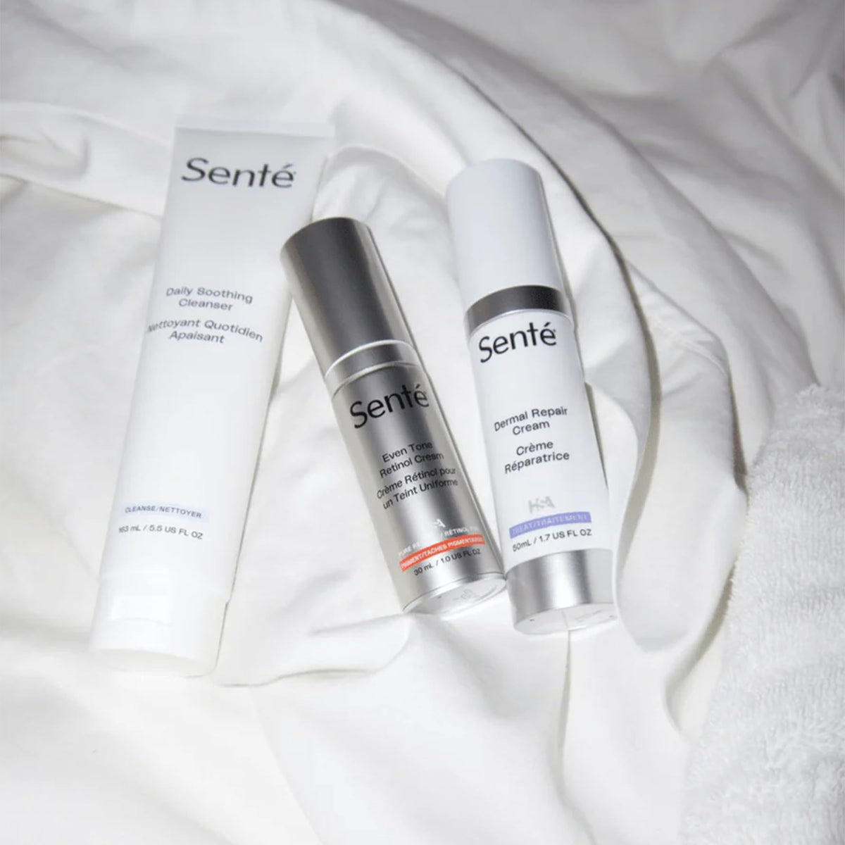 Sente before and after hydration view showing softer, balanced skin