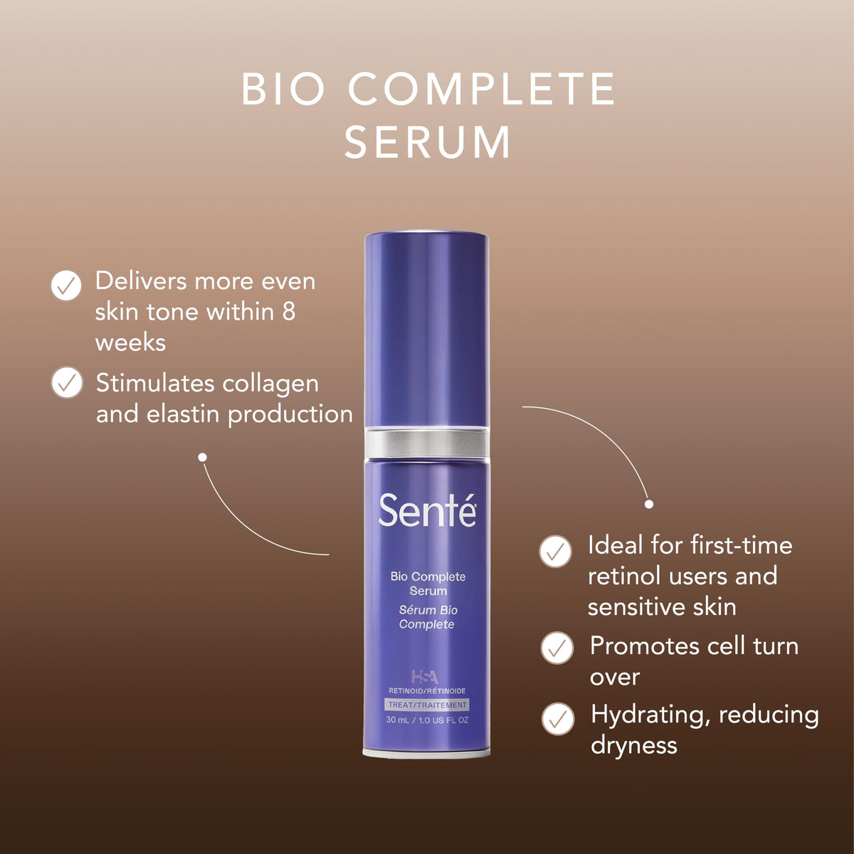 Sente Bio Complete Serum dropper releasing lightweight texture to demonstrate gentle feel