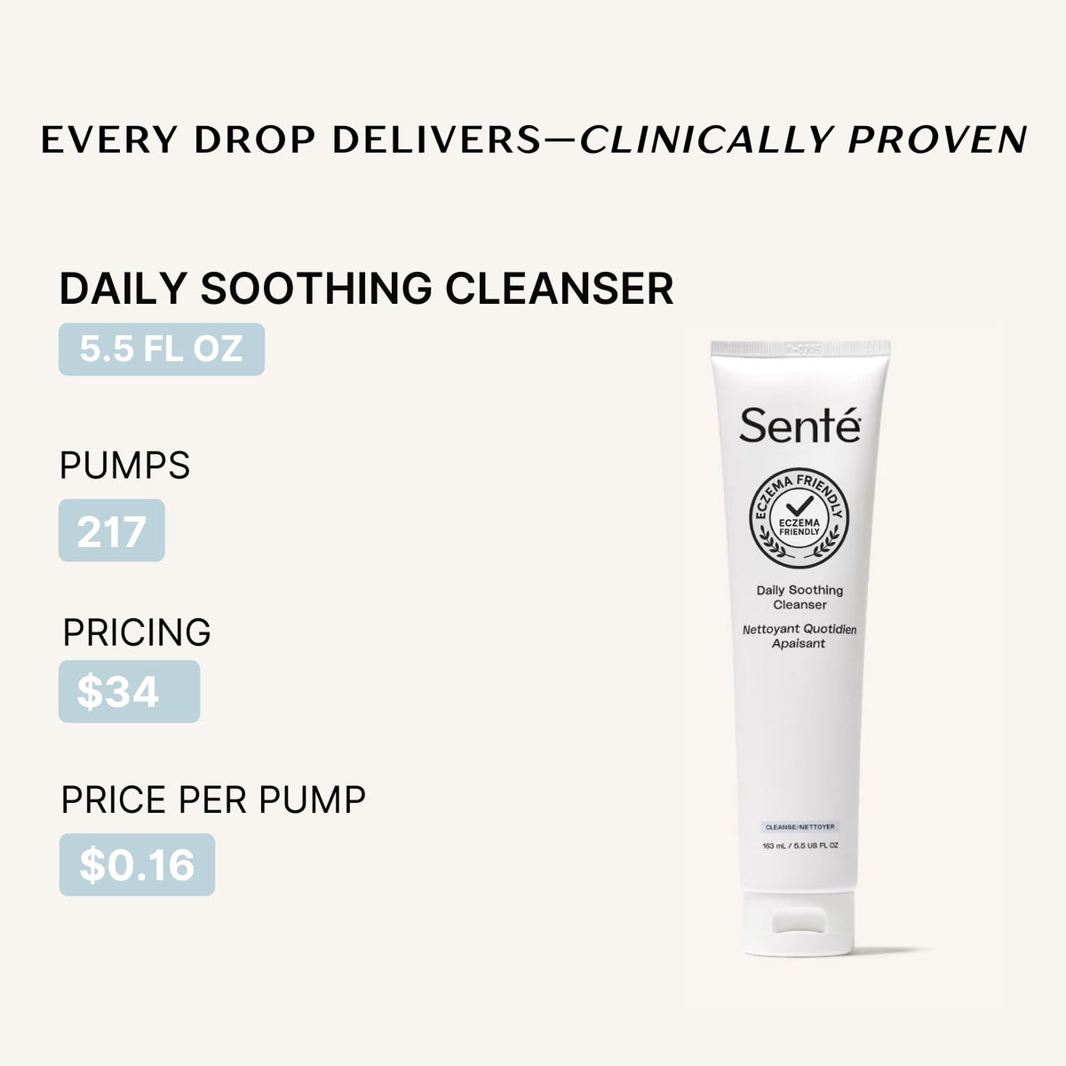 Sente bottle with visible ingredients list highlighting barrier support