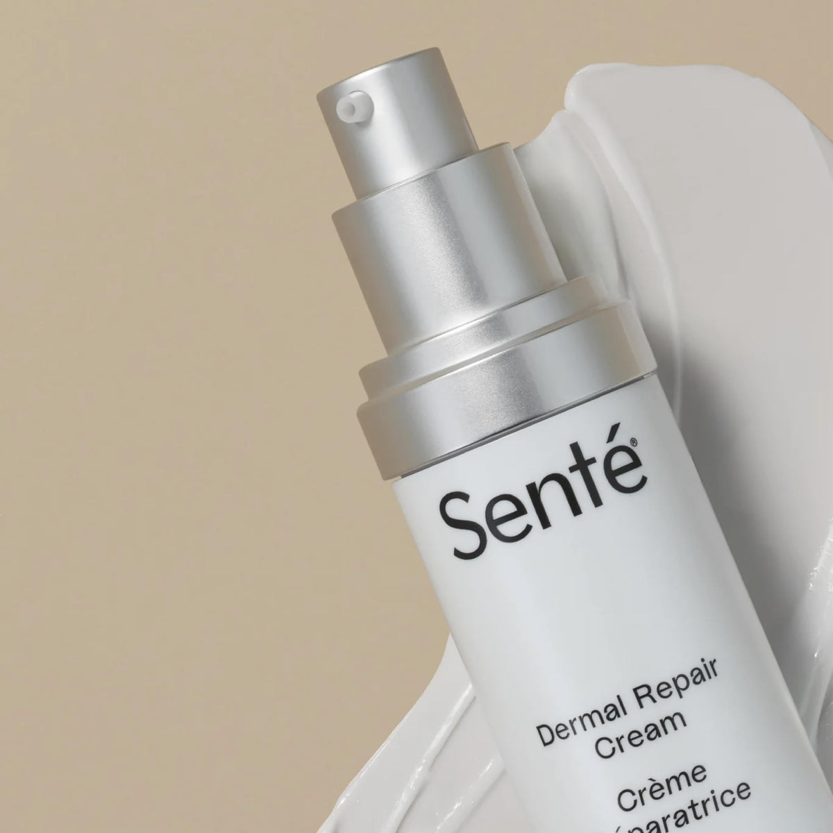 Sente cream spread on skin close-up, showing smooth finish and fast absorption