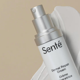 Sente cream spread on skin close-up, showing smooth finish and fast absorption