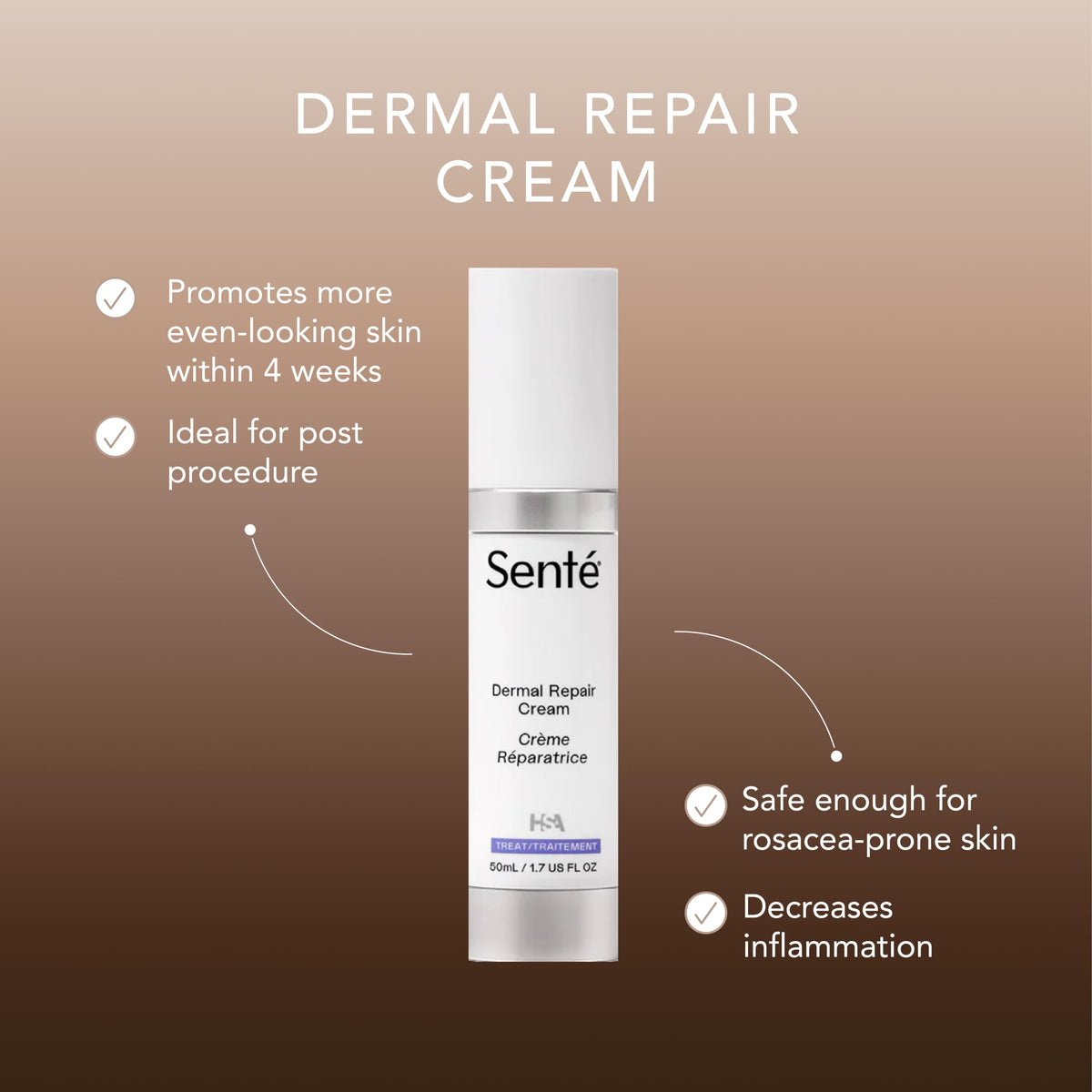 Sente ingredient panel close-up, showing HSA, vitamin E, and green tea benefits