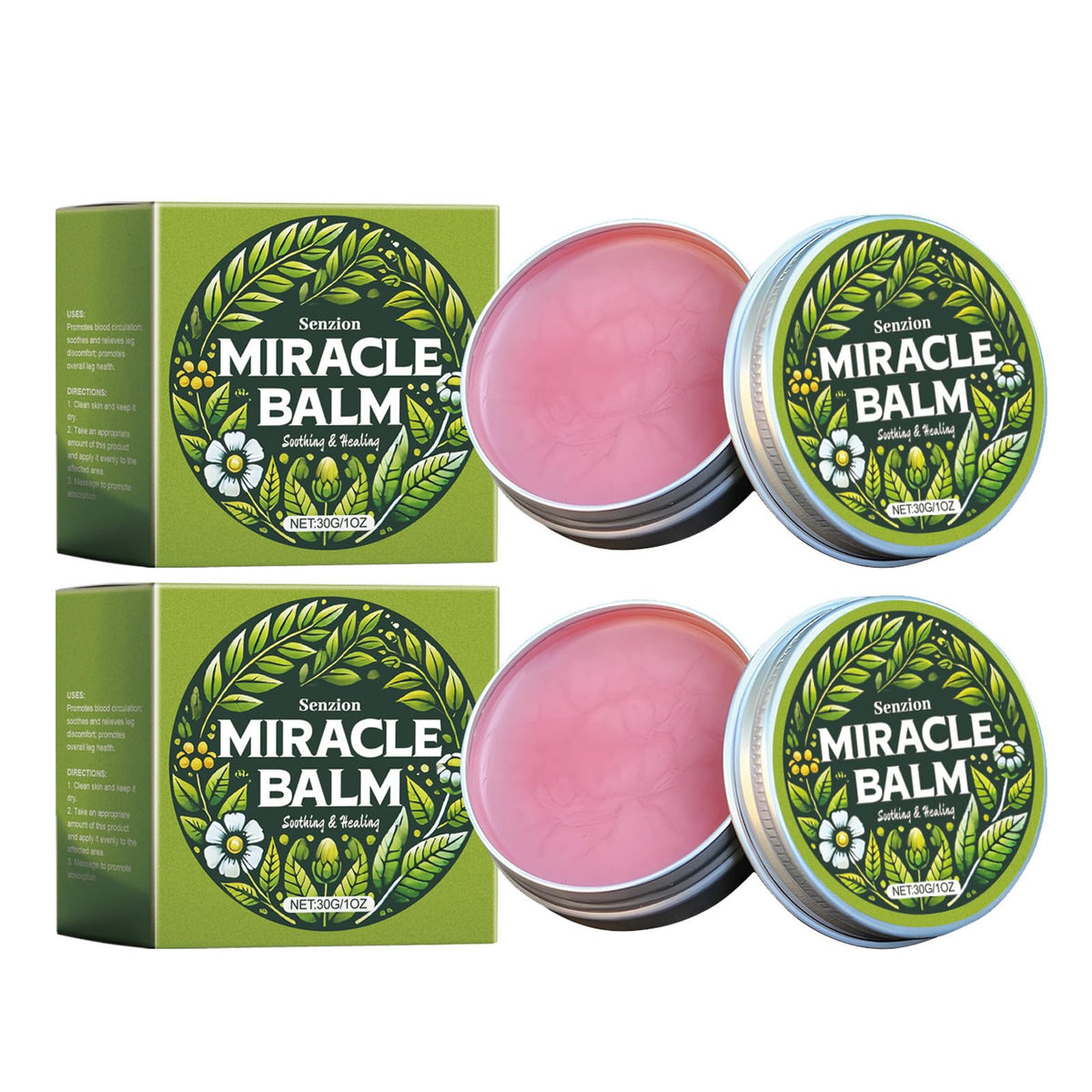 Senzion Miracle Balm jar front view showing packaging and easy access