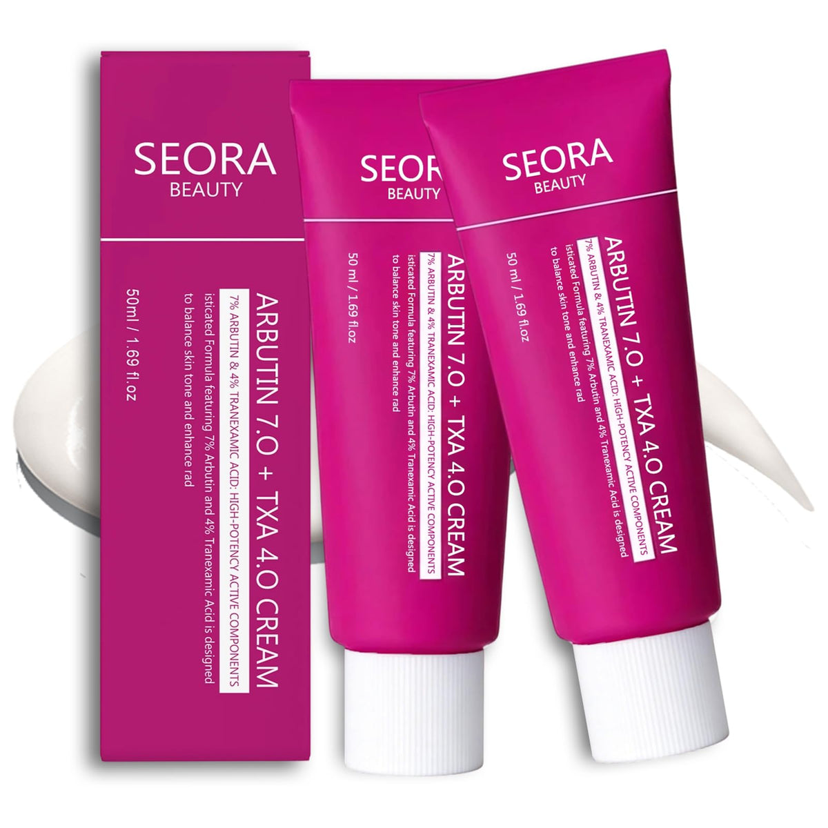 Seora Beauty front packaging showing tube and label, easy identification and benefit