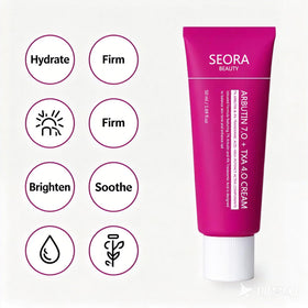 Seora Beauty lifestyle bathroom vanity setup suggesting routine-friendly use