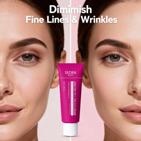Seora Beauty size comparison with coin demonstrating compact 1.69 fl oz travel-friendly tube